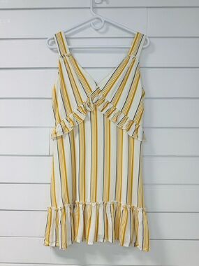 Altar'd State Cream Dress with Yellow and Navy Stripes